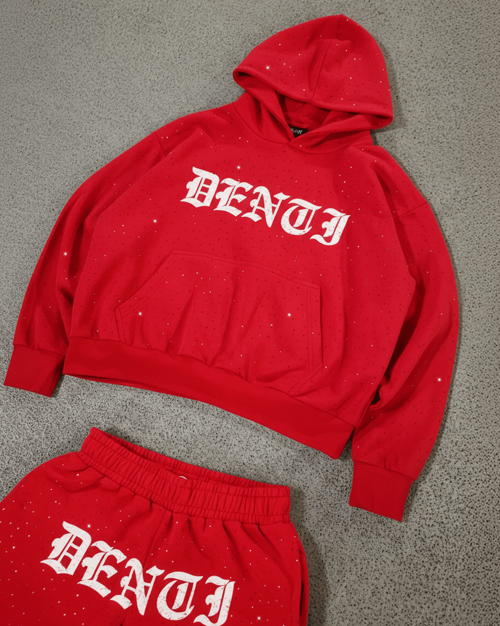 RED RHINESTONE HOODIE - Project Denti