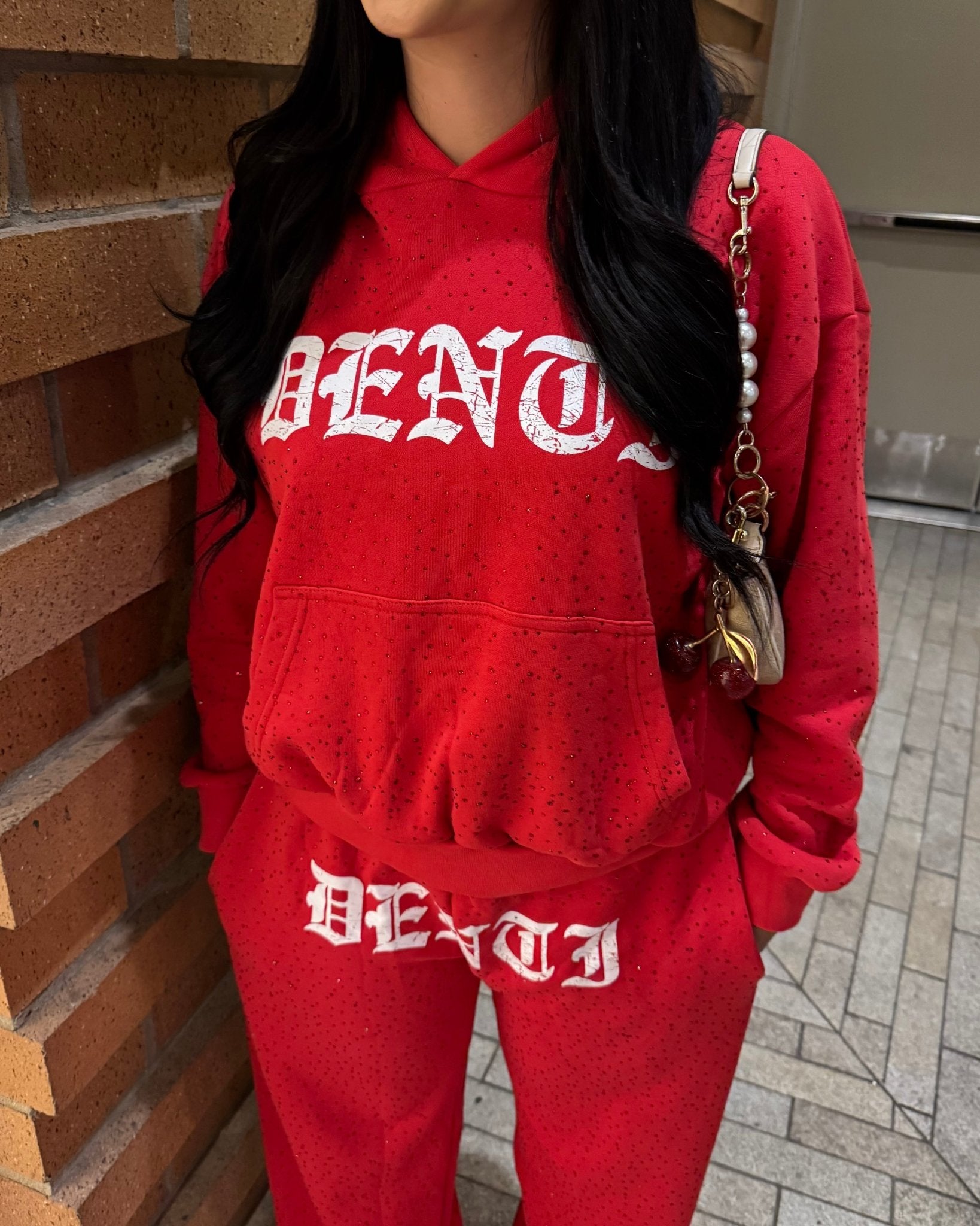 RED RHINESTONE HOODIE - Project Denti