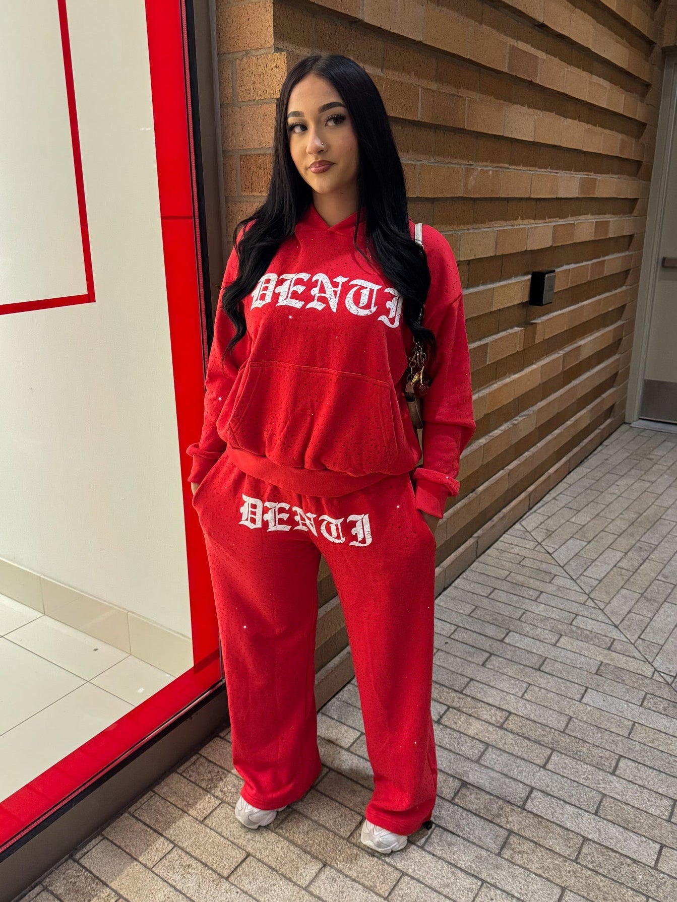 RED RHINESTONE SWEATPANTS - Project Denti