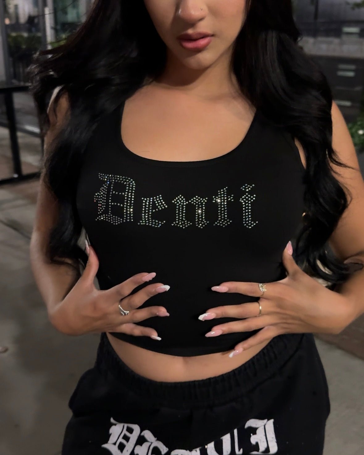 BLACK RHINESTONE TANK TOP - Project Denti