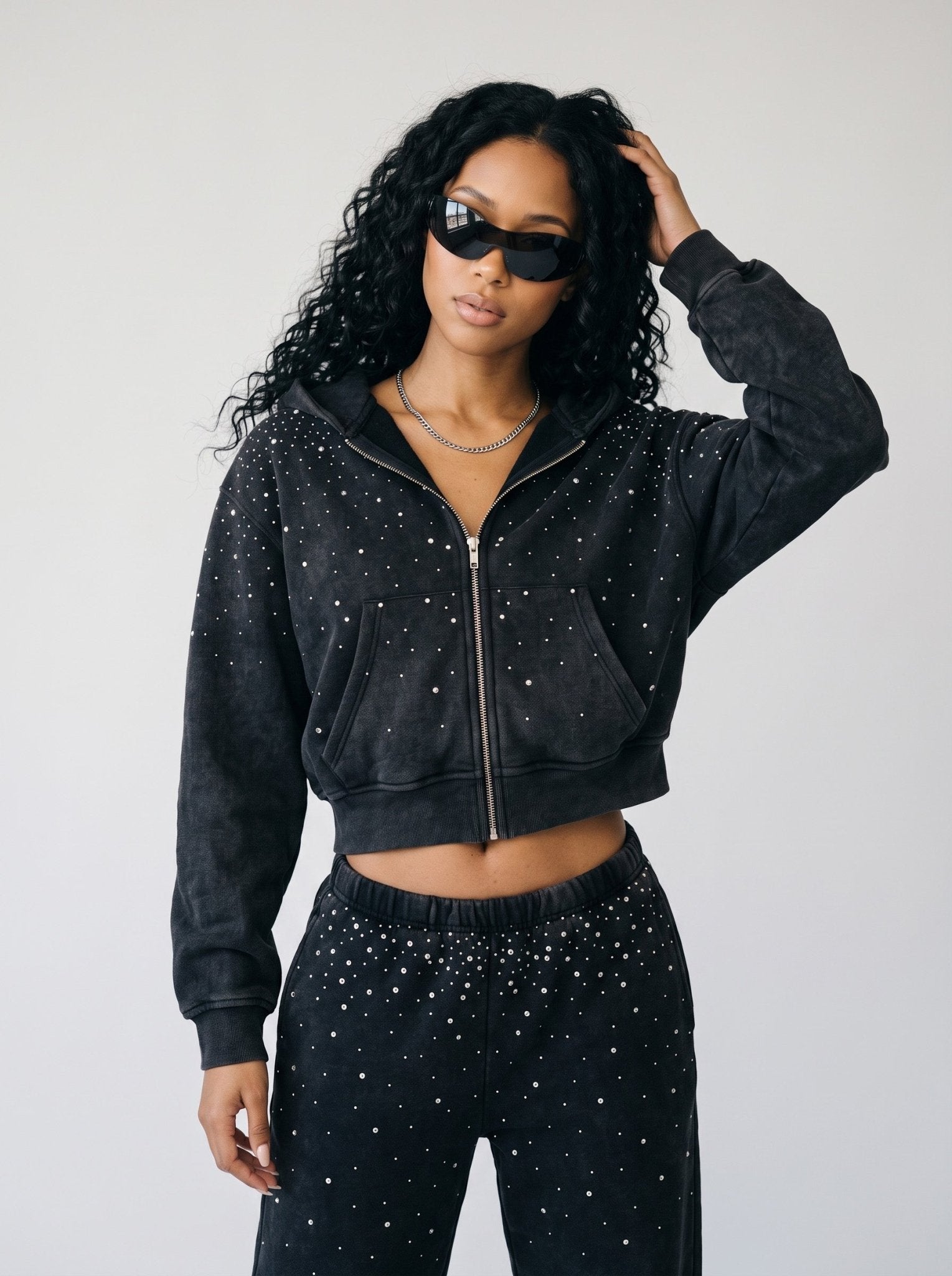 BLACK SIGNATURE RHINESTONE ZIPUP - Project Denti