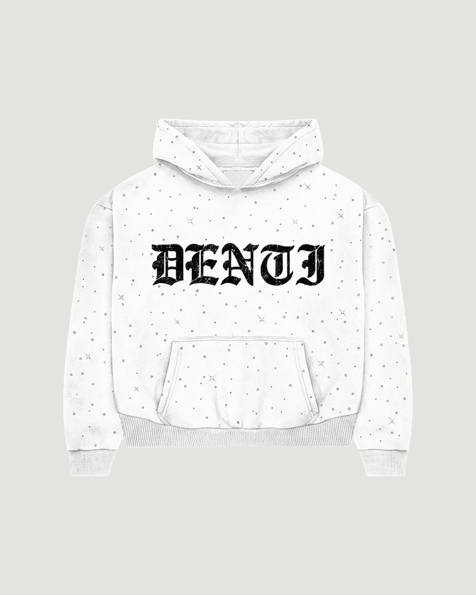 WHITE RHINESTONE HOODIE - Project Denti