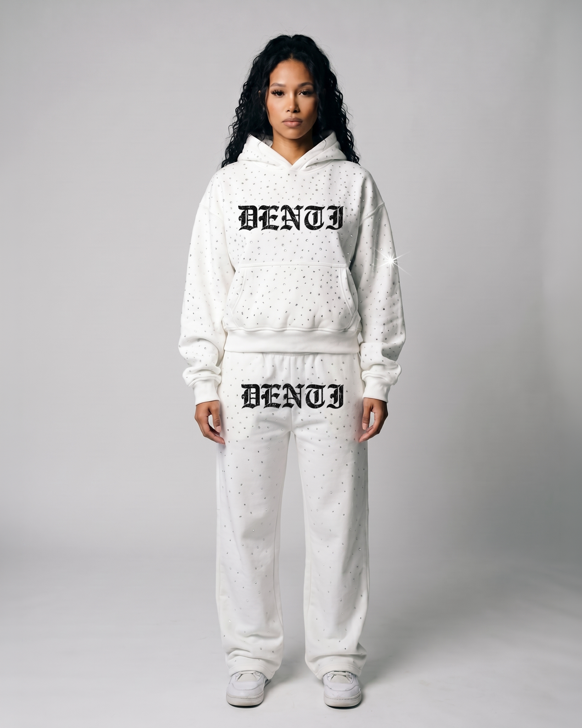 WHITE RHINESTONE HOODIE
